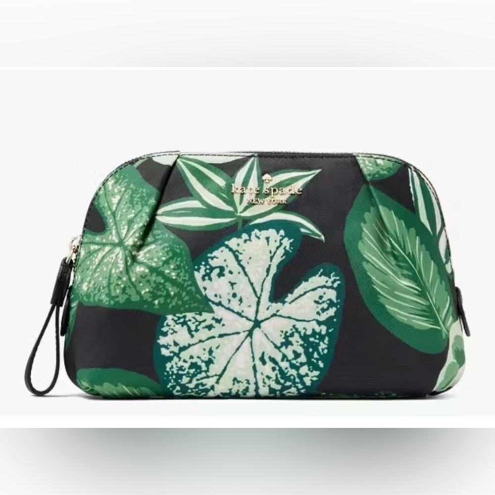 KATE SPADE "CHELSEA" FERN LEAF GREEN PRINT MAKEUP TRAVEL TOILETRY BAG POUCH